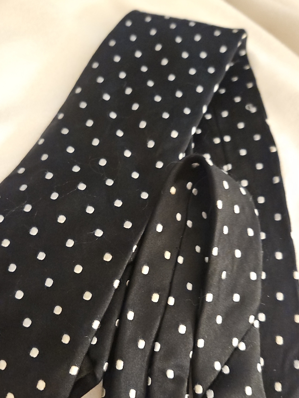 PAUL FREDRICK Black & White Embroidered Polka Dot Silk Tie - Picture 5 of 8